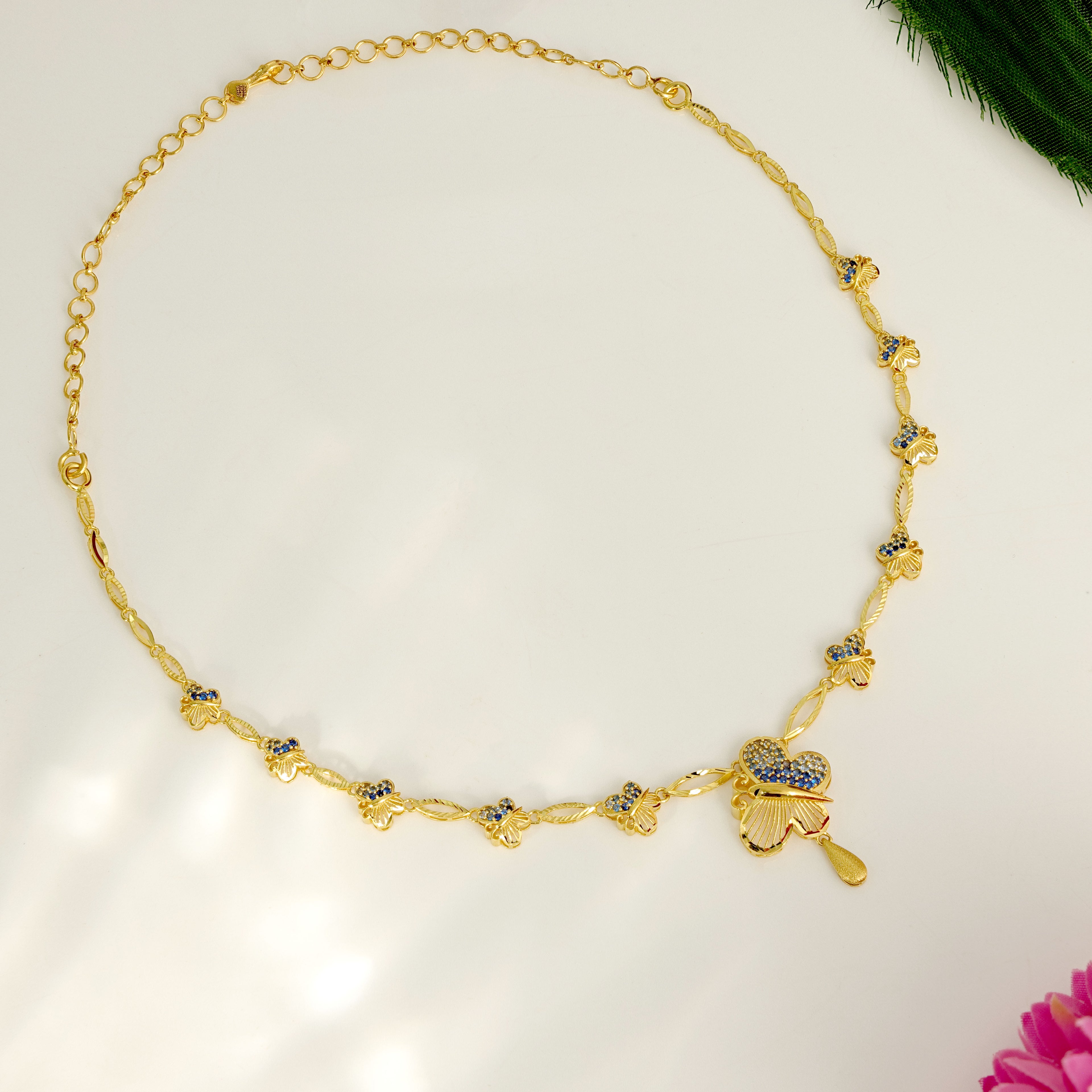 Traditional Gold Butterfly Necklace with Stone Detailing
